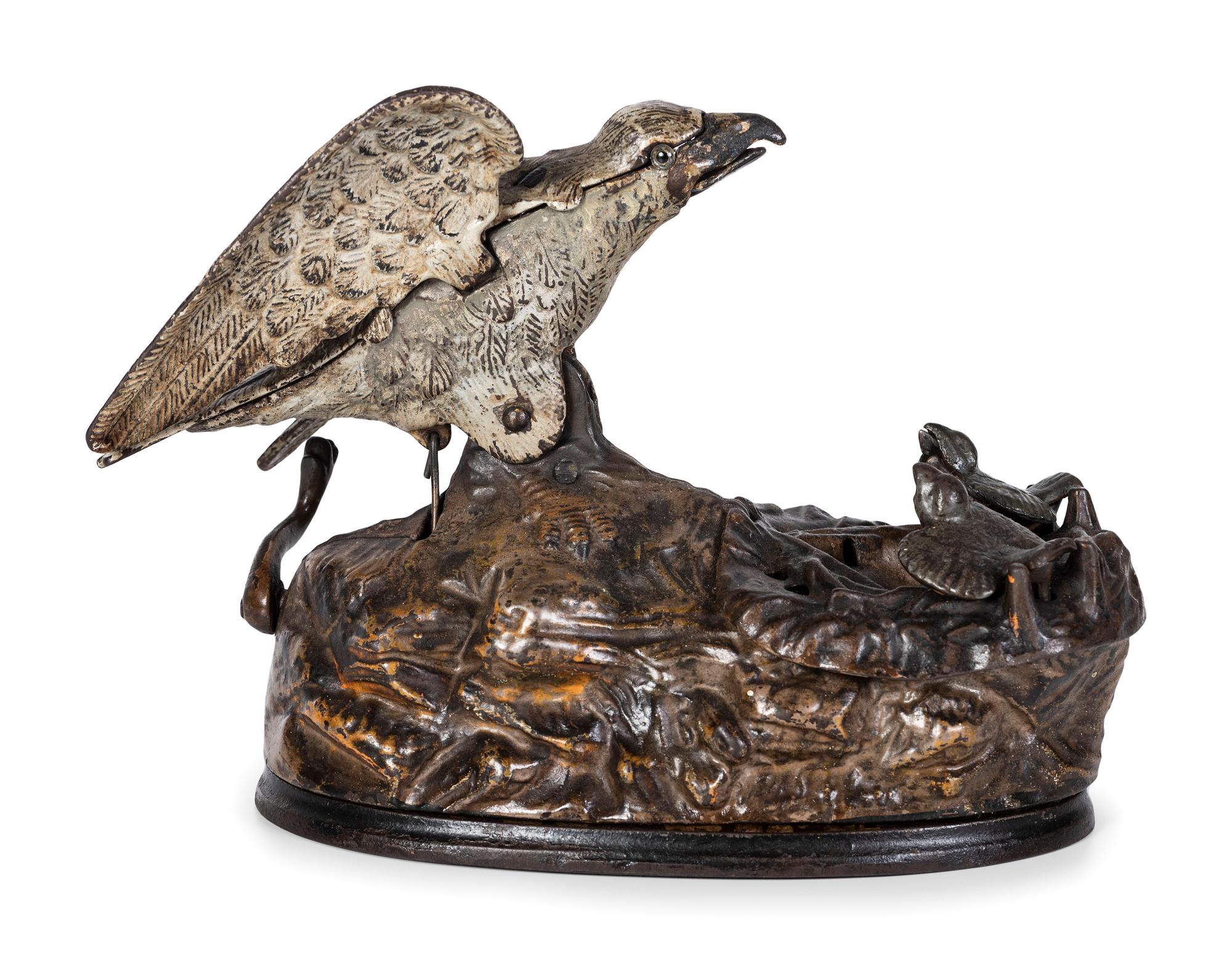 A J. and E. Stevens 'Eagle and Eaglets' Cast Iron Mechanical Bank