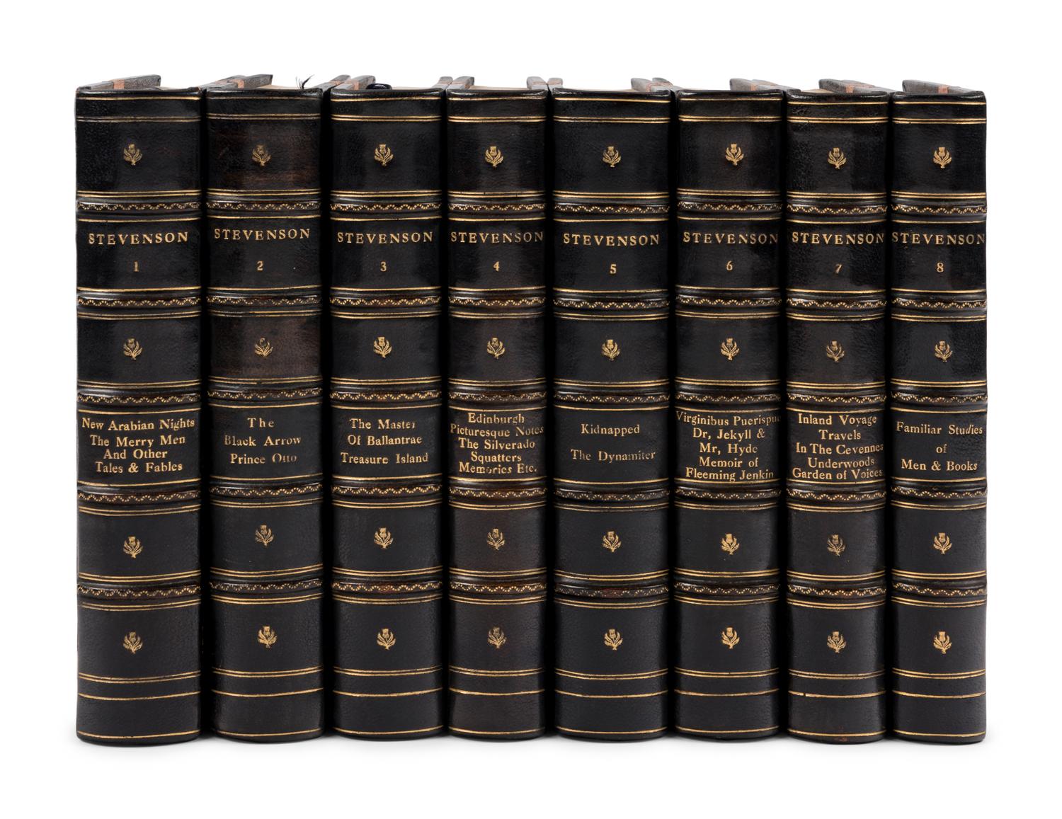 [BINDINGS]. STEVENSON, Robert Louis (1850-1894). Works . New York & London: The Co-Operative Publication Society, 1904.