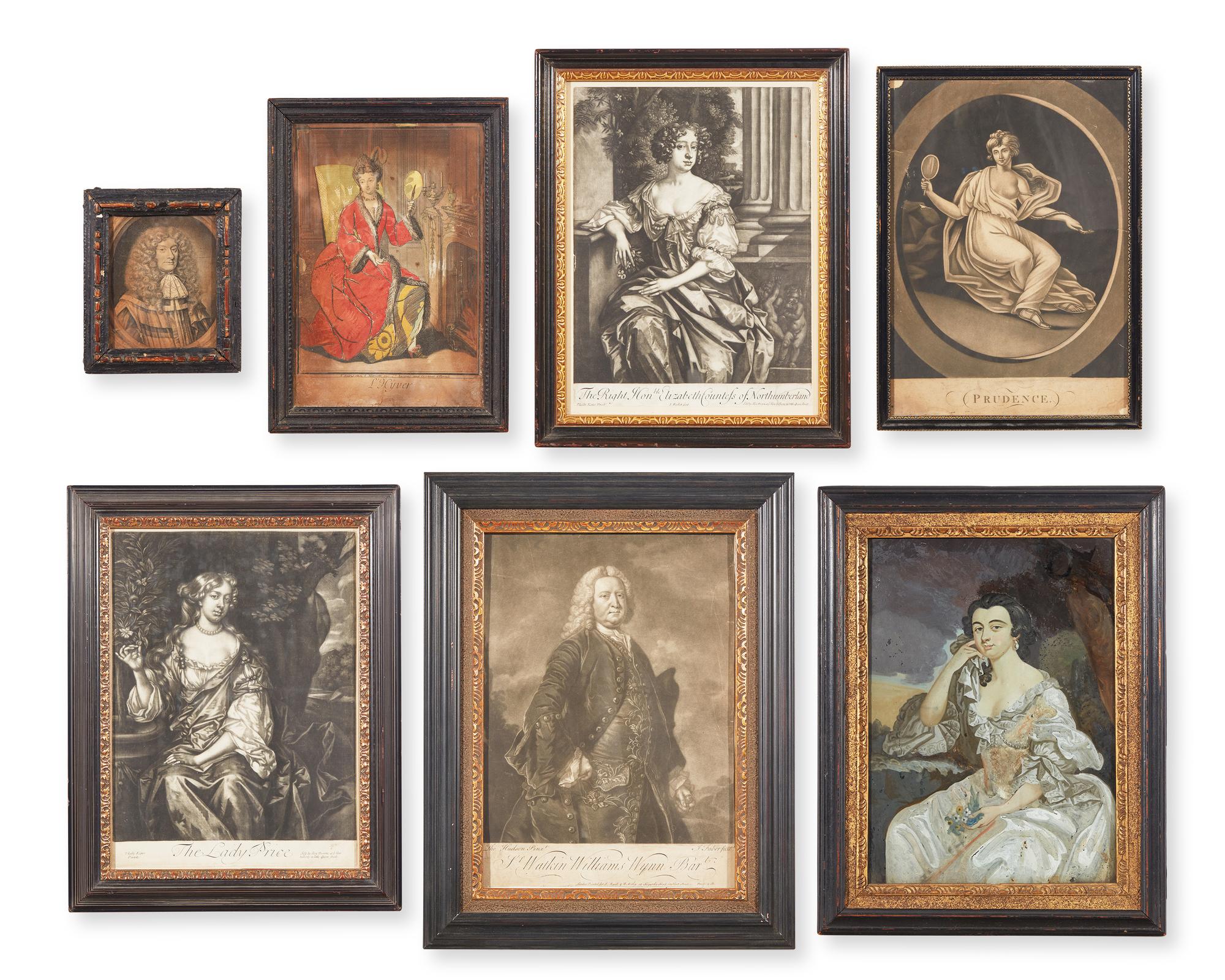 A collection of seven English and French portraits, 18th century