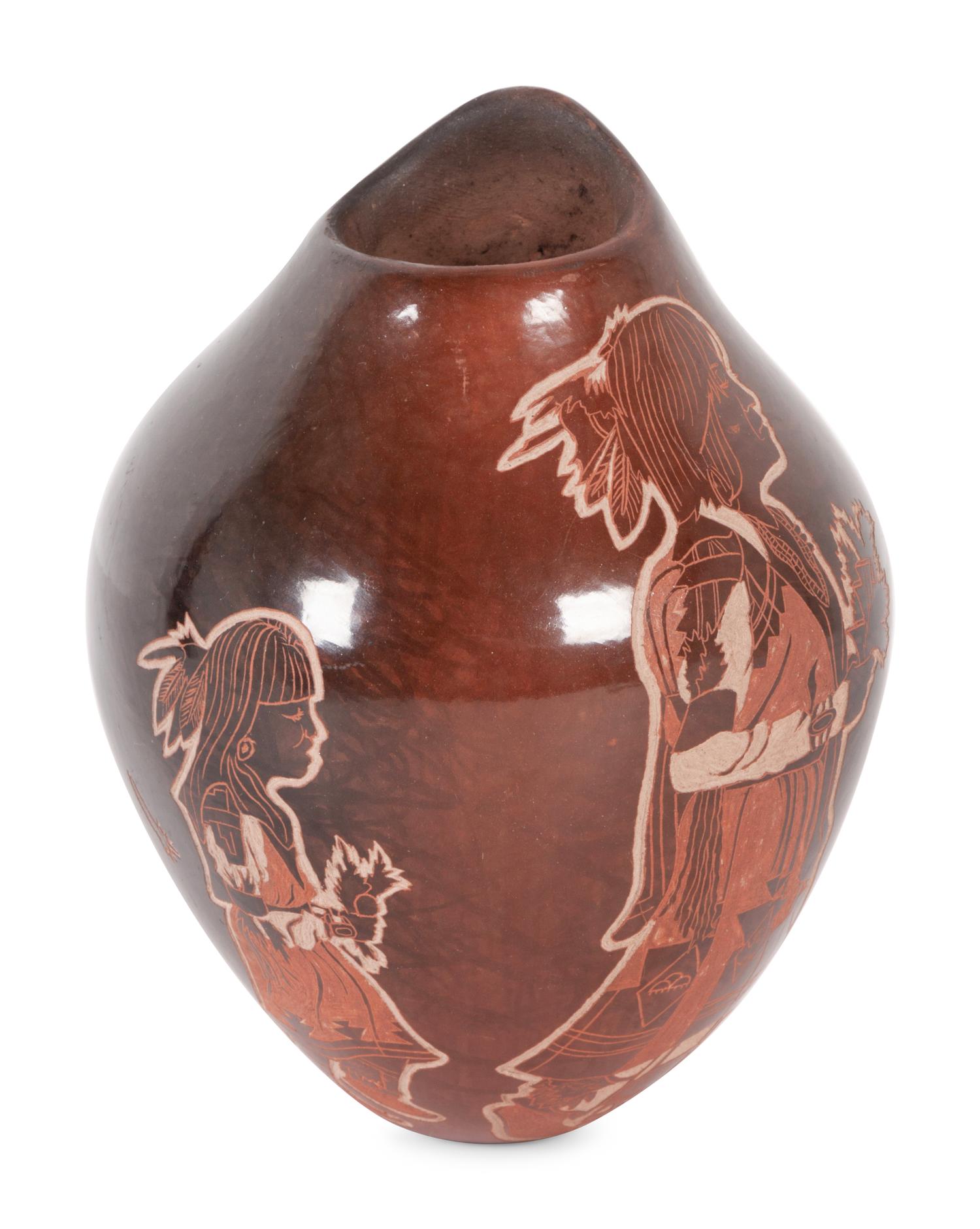 Sgraffito Black and Sienna Jar