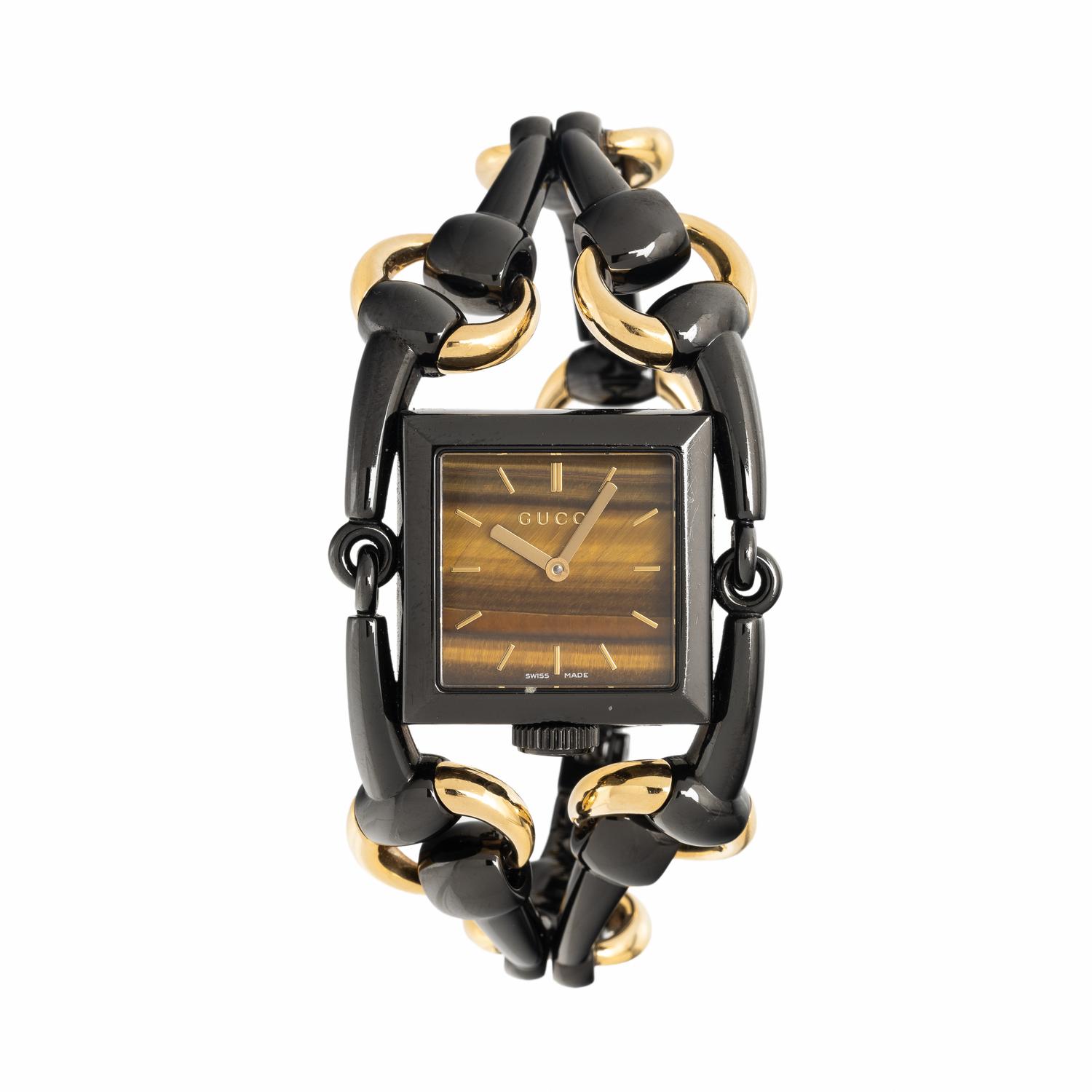 Gucci, Ref. 116.3, Stainless Steel and Yellow Gold 'Signoria' Watch with Tiger's Eye Dial