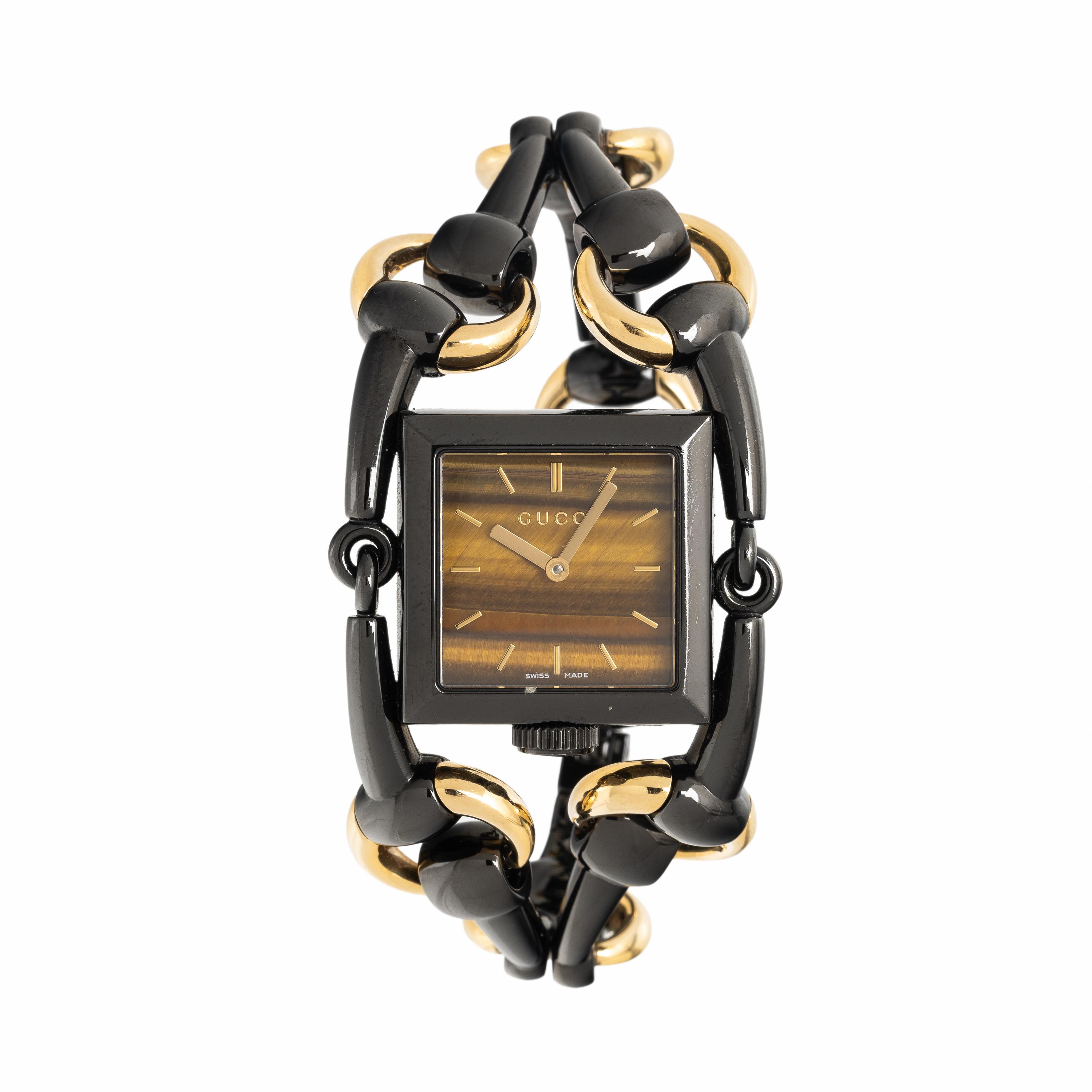Gucci, Ref. 116.3, Stainless Steel and Yellow Gold 'Signoria' Watch with Tiger's Eye Dial