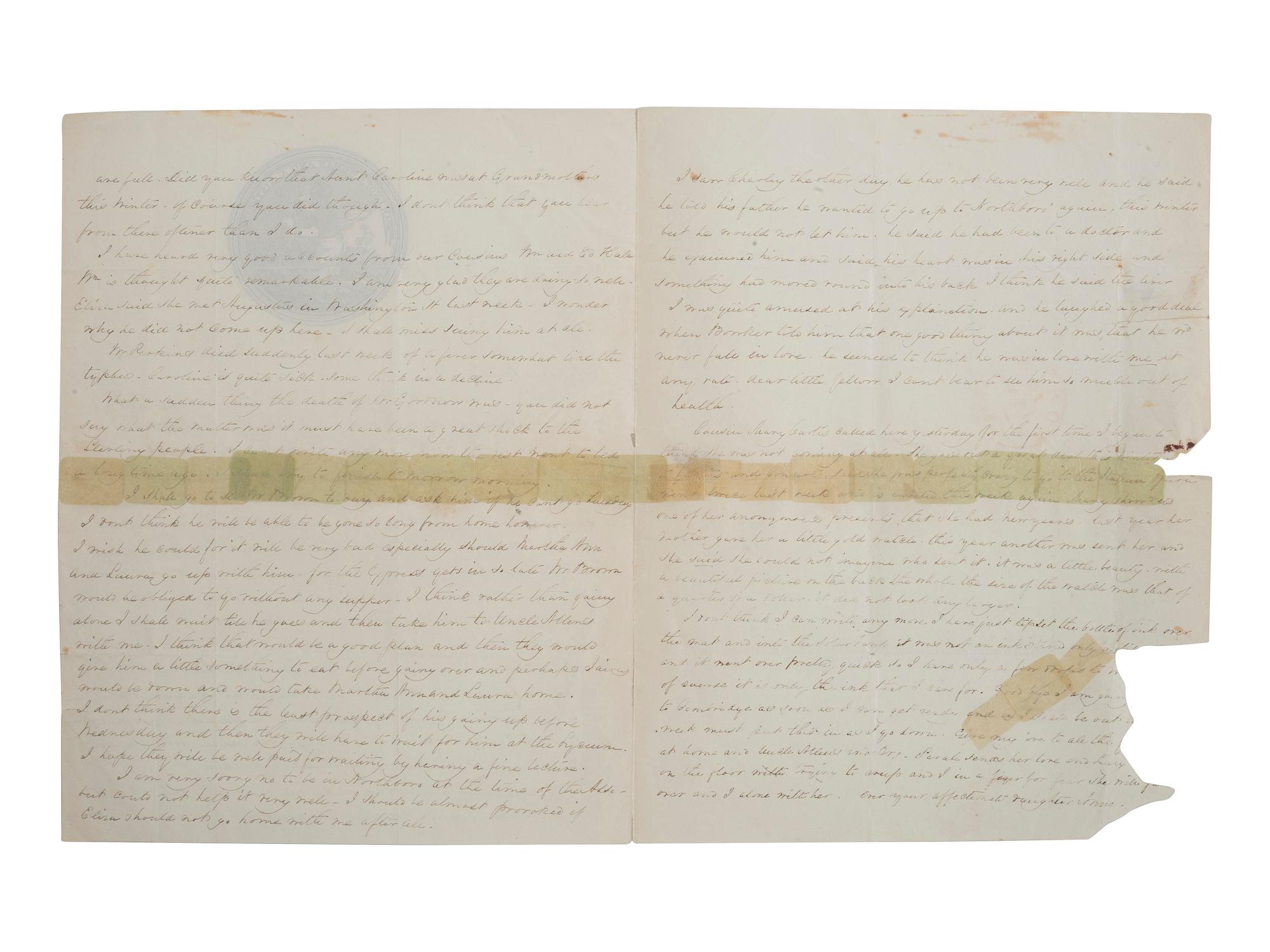 [SLAVERY & ABOLITION]. Abolitionist lettersheet with "Am I Not a Woman and a Sister? " engraved letterhead. Boston, 16 January 1848.