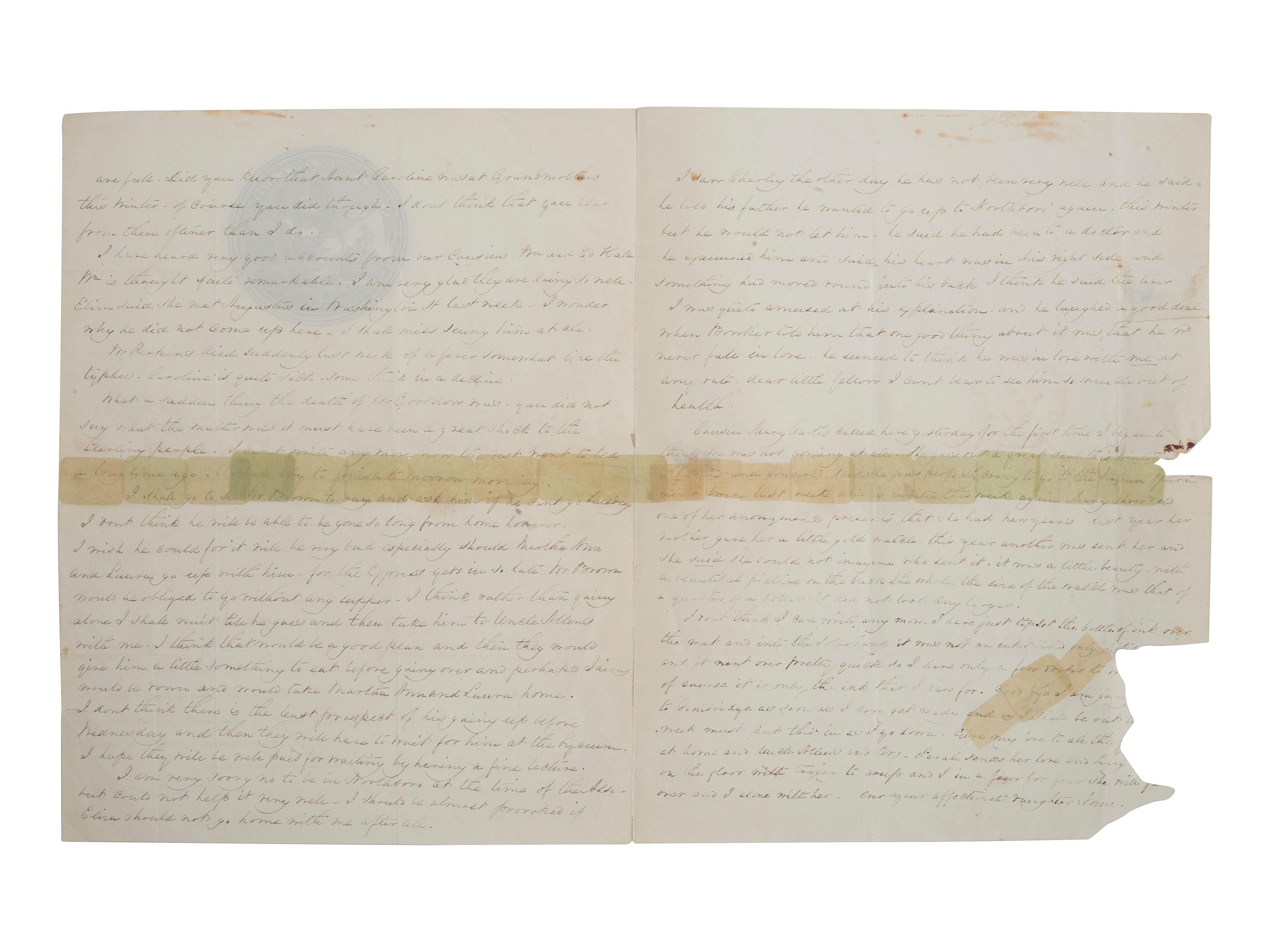[SLAVERY & ABOLITION]. Abolitionist lettersheet with "Am I Not a Woman and a Sister? " engraved letterhead. Boston, 16 January 1848.