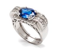 A Retro Platinum, Sapphire and Diamond Ring, French, 6.55 dwts.