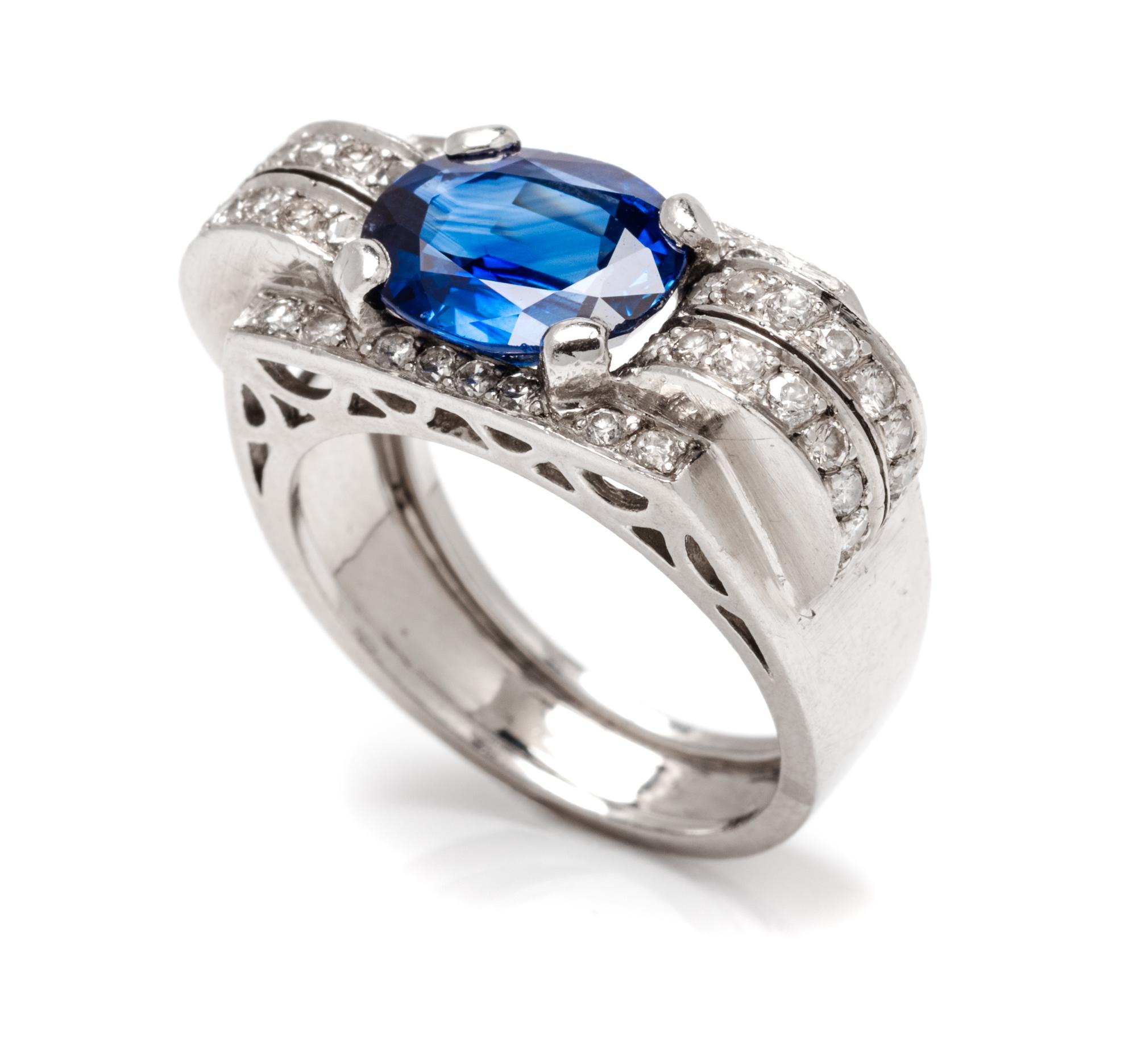 A Retro Platinum, Sapphire and Diamond Ring, French, 6.55 dwts.