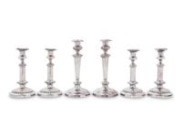 A Group of Six Silver-Plate Candlesticks