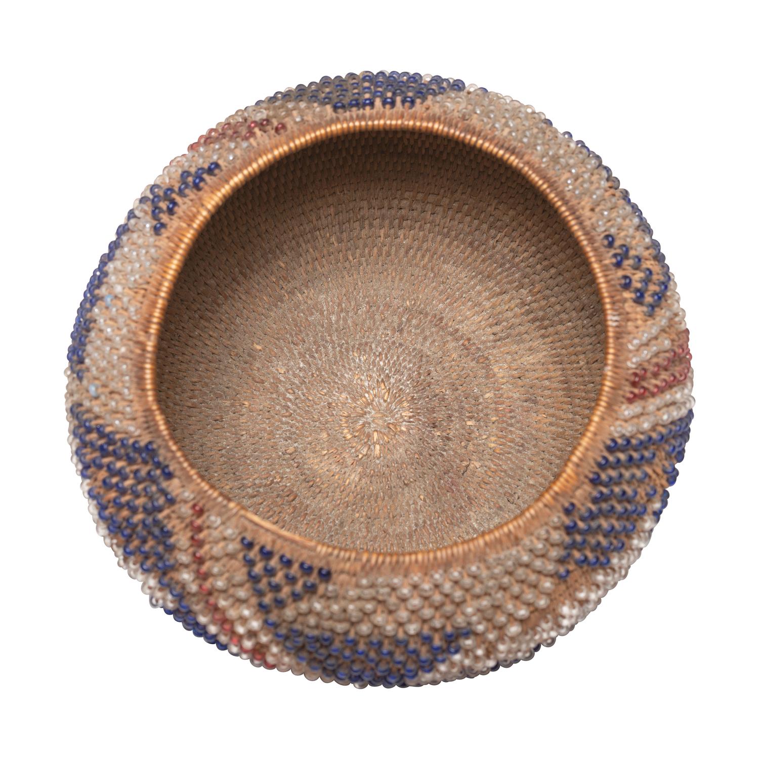 Pomo Beaded Basket, Patriotic Colors