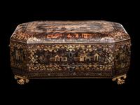 A Chinese Export Gilt Lacquered Sewing Case