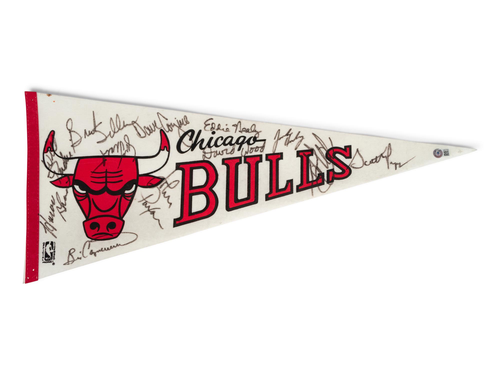 A 1988-89 Chicago Bulls Team Signed Autograph Pennant Including Michael Jordan (Beckett Authentication Services BAS Certified),