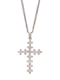 A 14 Karat White Gold and Diamond Cross Pendant/Necklace,