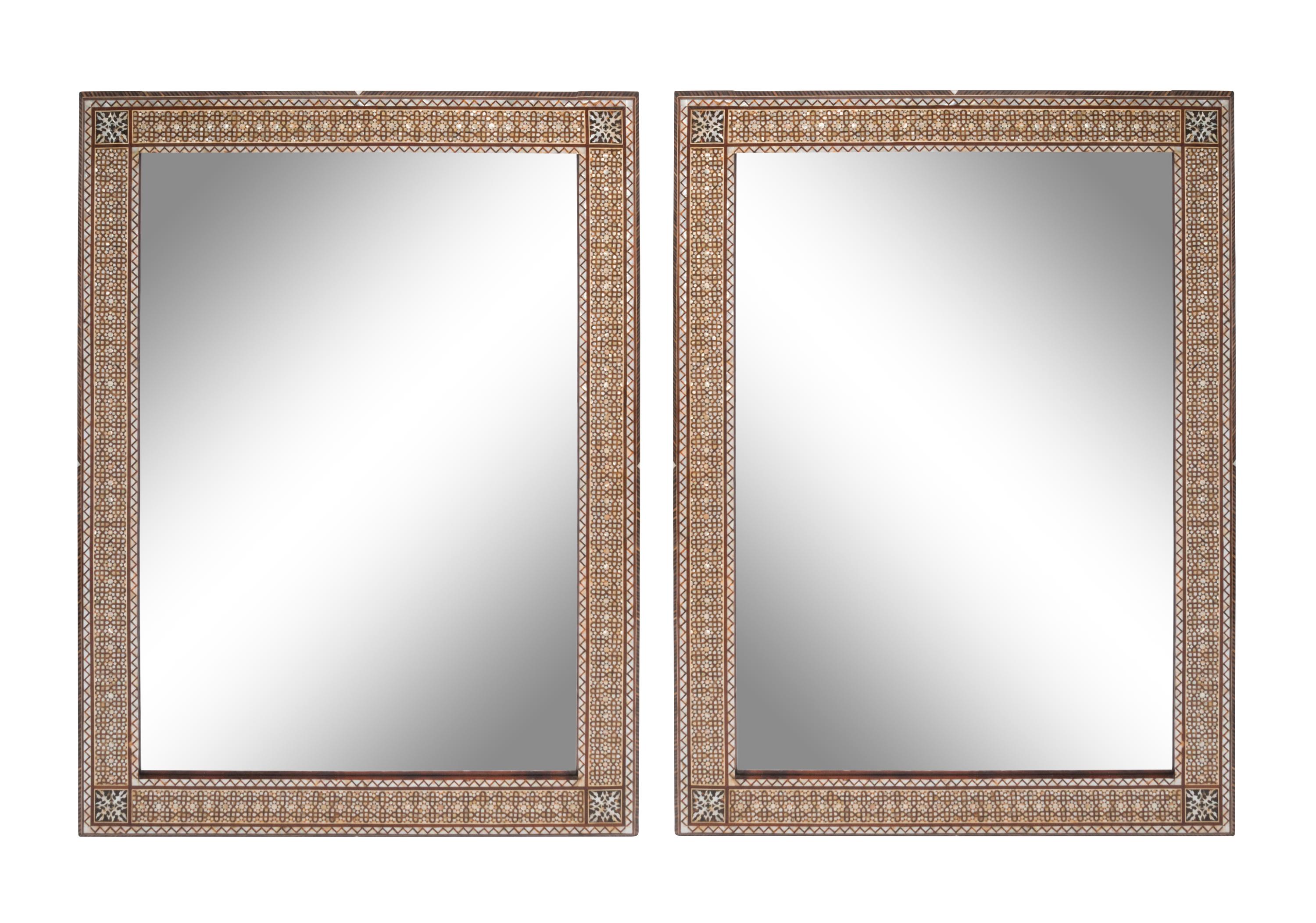 A Pair of Mother-of-Pearl and Tortoiseshell Marquetry Mirrors