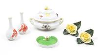 Six Miscellaneous Herend Porcelain Diminutive Articles Length of largest 5 1/4 inches.