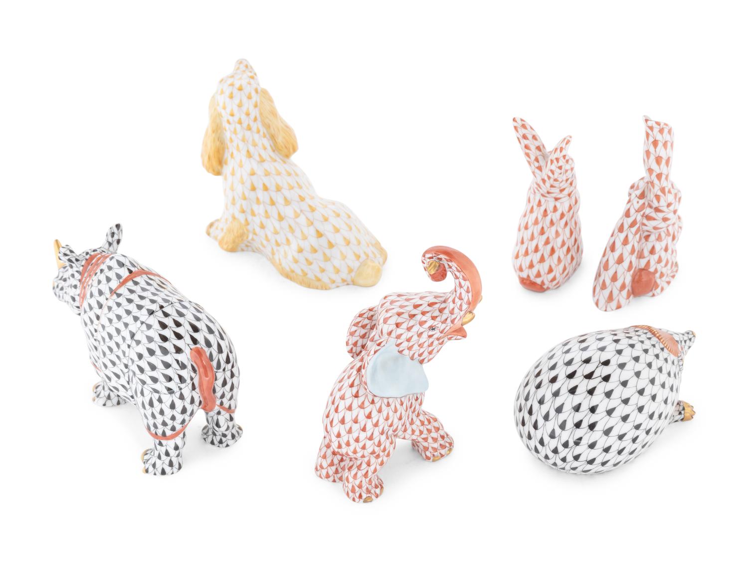 Six Small Herend Porcelain Animal Figurines