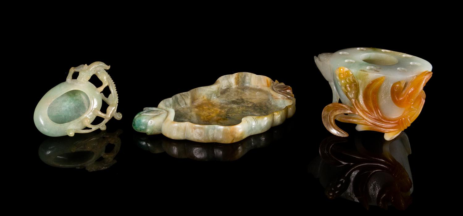 Three Jadeite Articles Length of largest 5 1/4 inches.