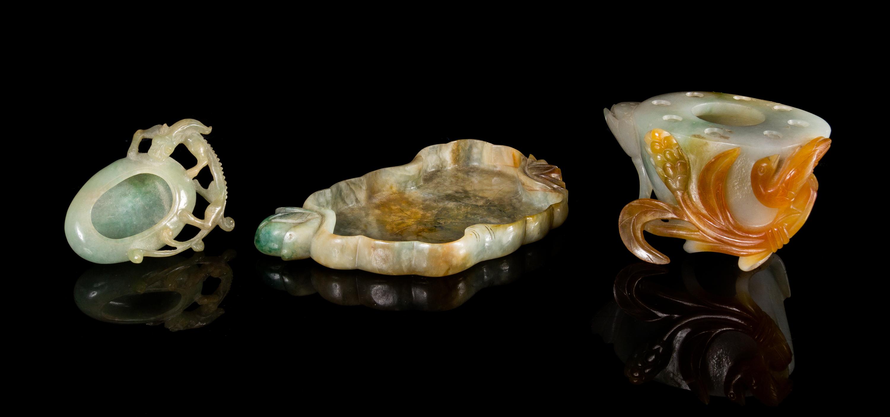 Three Jadeite Articles Length of largest 5 1/4 inches.