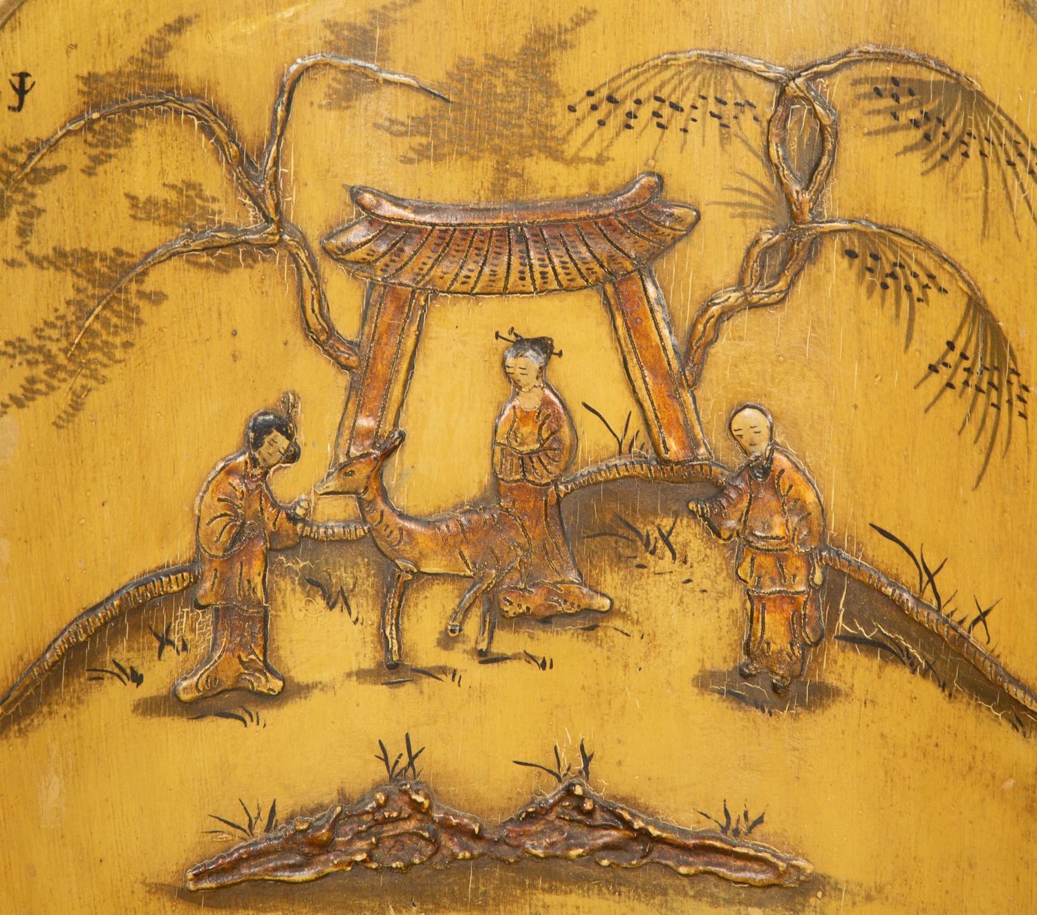 A Pair of Continental Yellow-Painted and Japanned Side Chairs