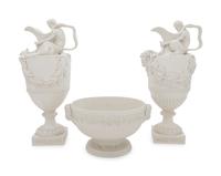 A Wedgwood Bisque Pottery Three-Piece Garniture