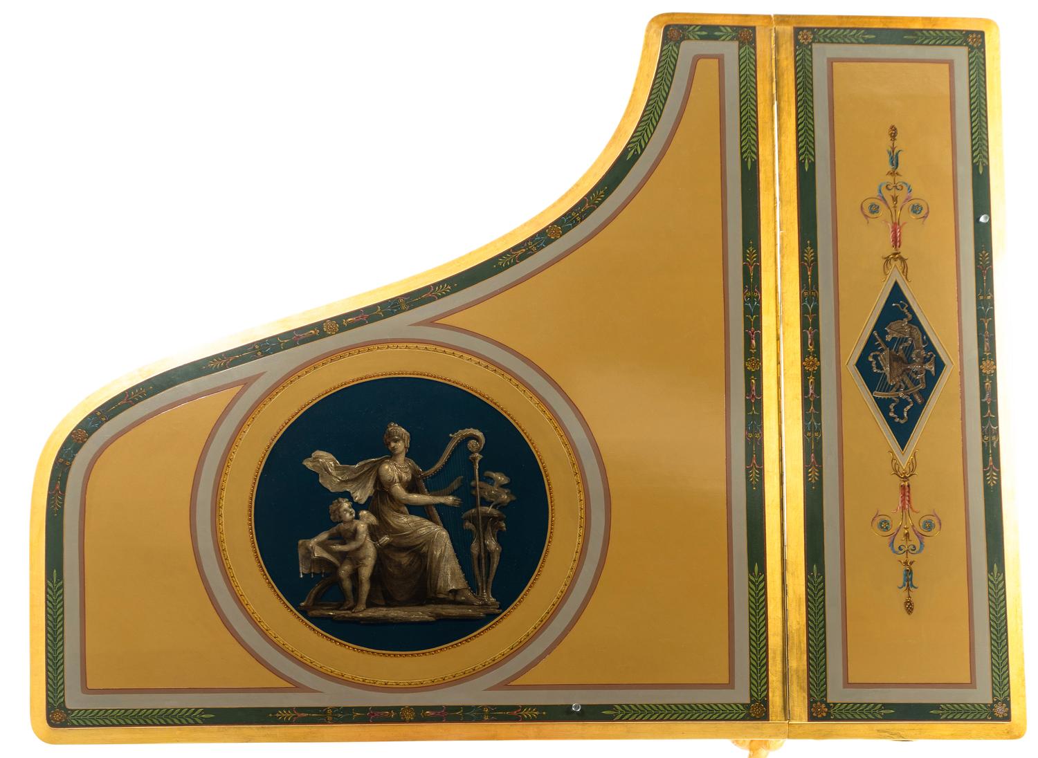 An Empire Style Kingwood, Giltwood and Painted Art Case Piano