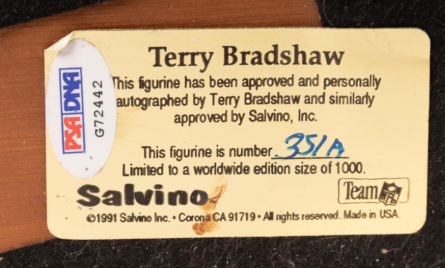 A Terry Bradshaw Signed Autograph Salvino Figure,