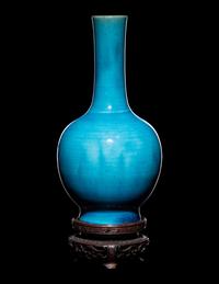 A Pair of Chinese Turquoise Glazed Porcelain Bottle Vases