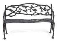 A Painted Iron Garden Bench and Matching Chair Bench, Height 33 x width 50 1/2 inches. — EARLY 20TH CENTURY