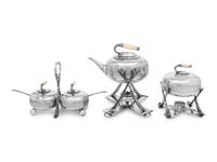 A Group of Three Curling Stone-Form Silver-Plate Table Articles