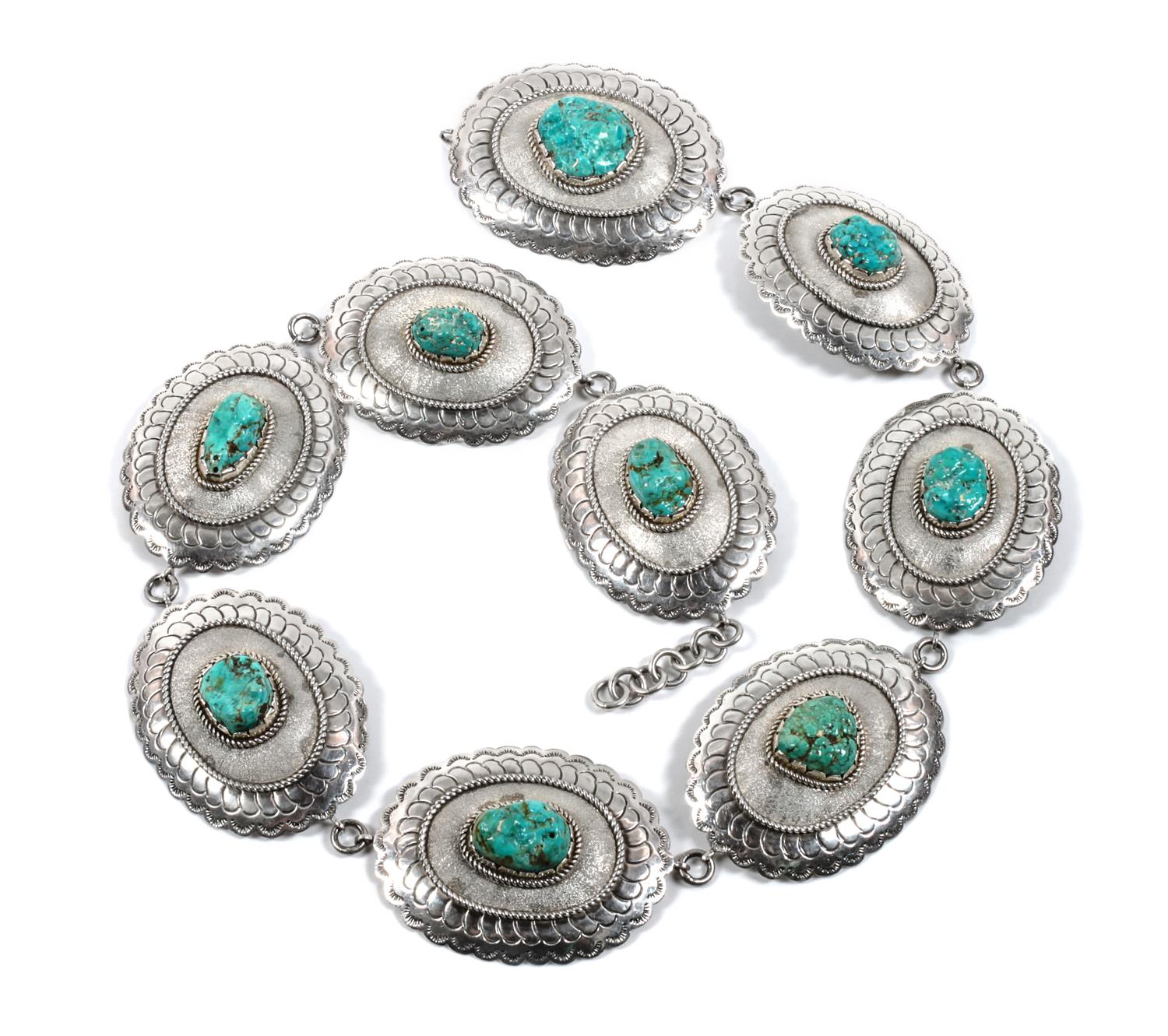 Southwestern Silver and Turquoise Concho Belt Length overall 31 inches