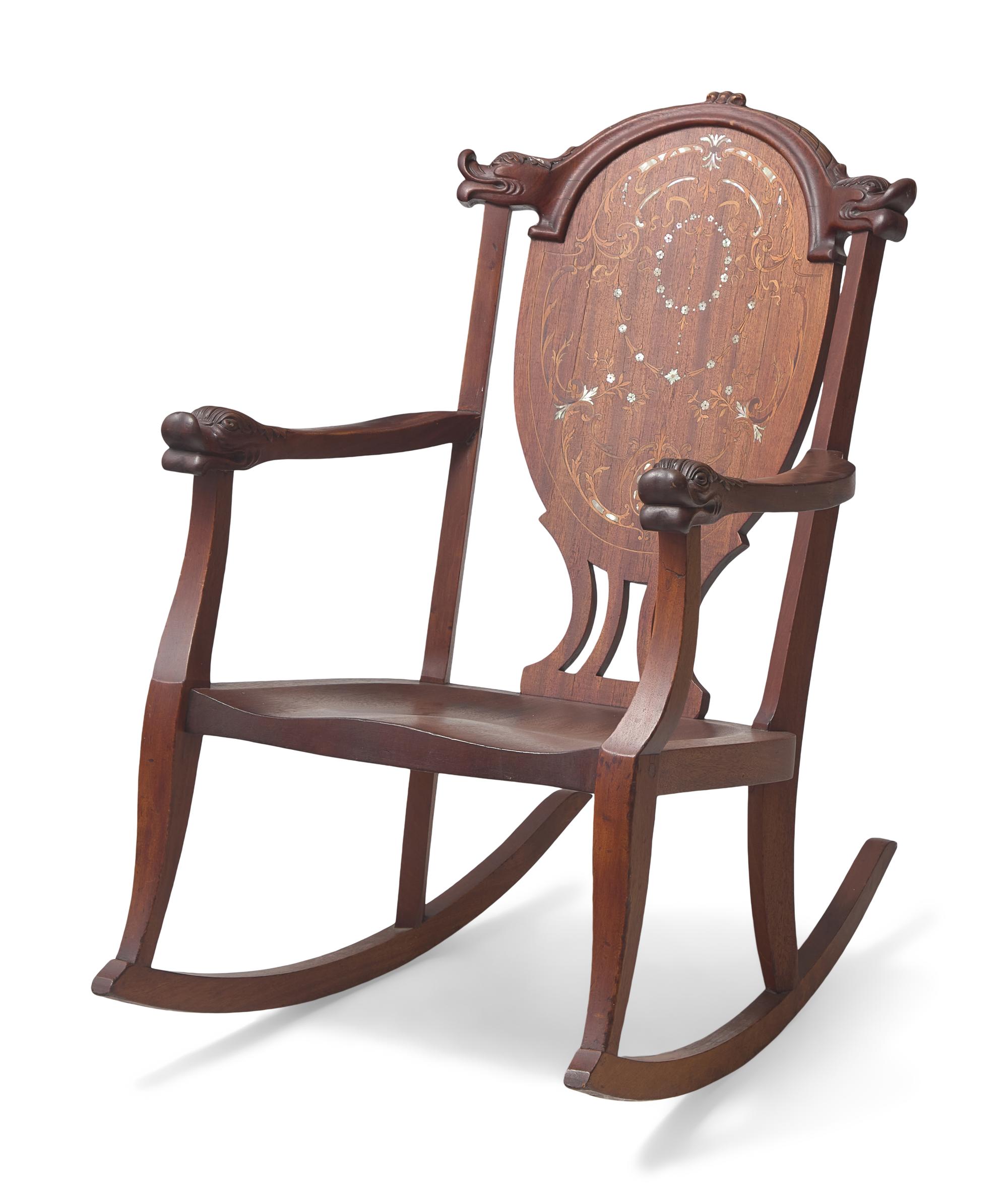 A Classical Revival Mother-of-Pearl Inlaid Mahogany Rocking Chair