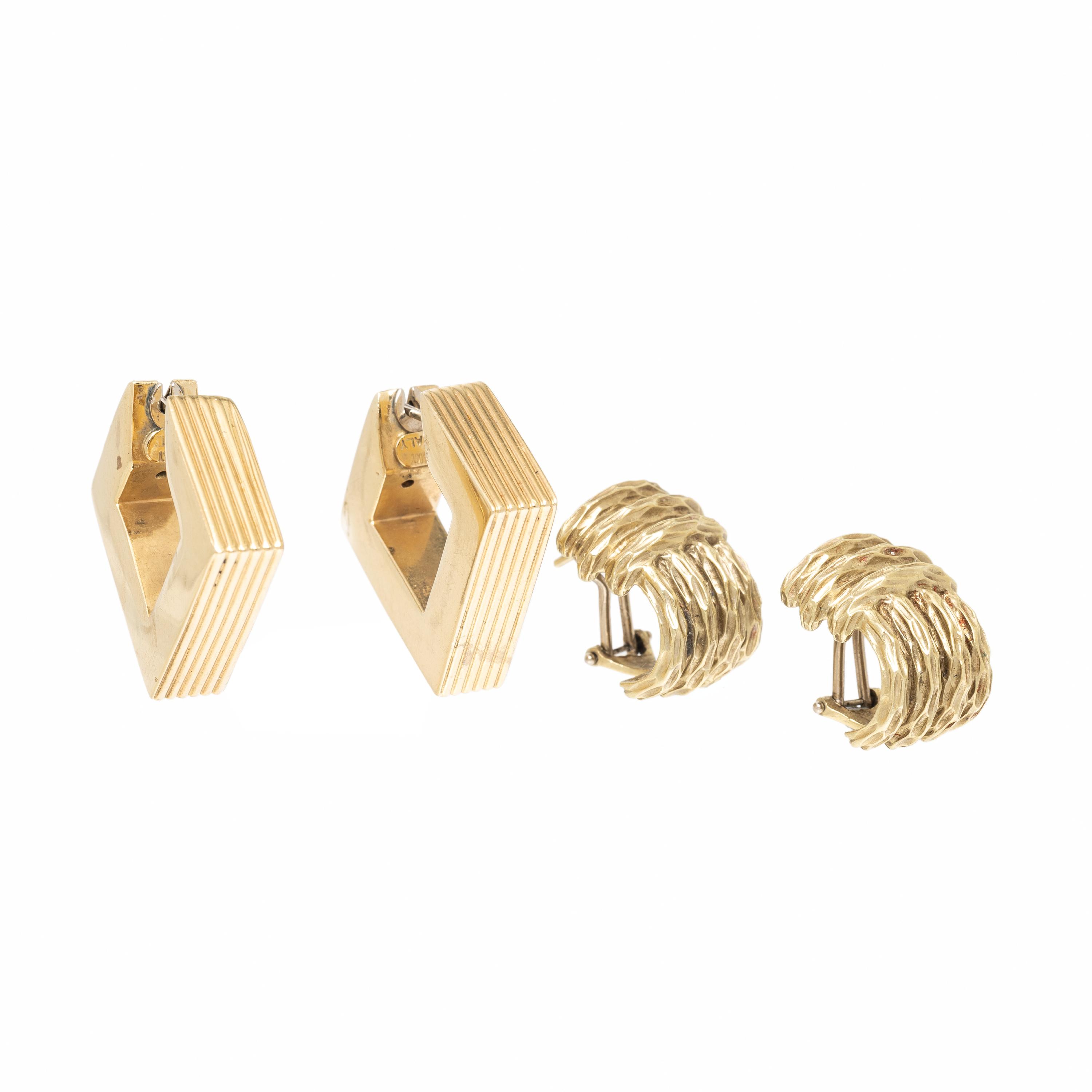 Two Pairs of Yellow Gold Earrings