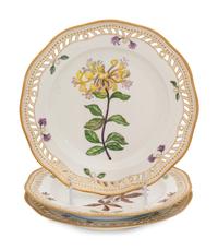 A Set of Three Royal Copenhagen Flora Danica Reticulated Luncheon Plates, 1870-1890