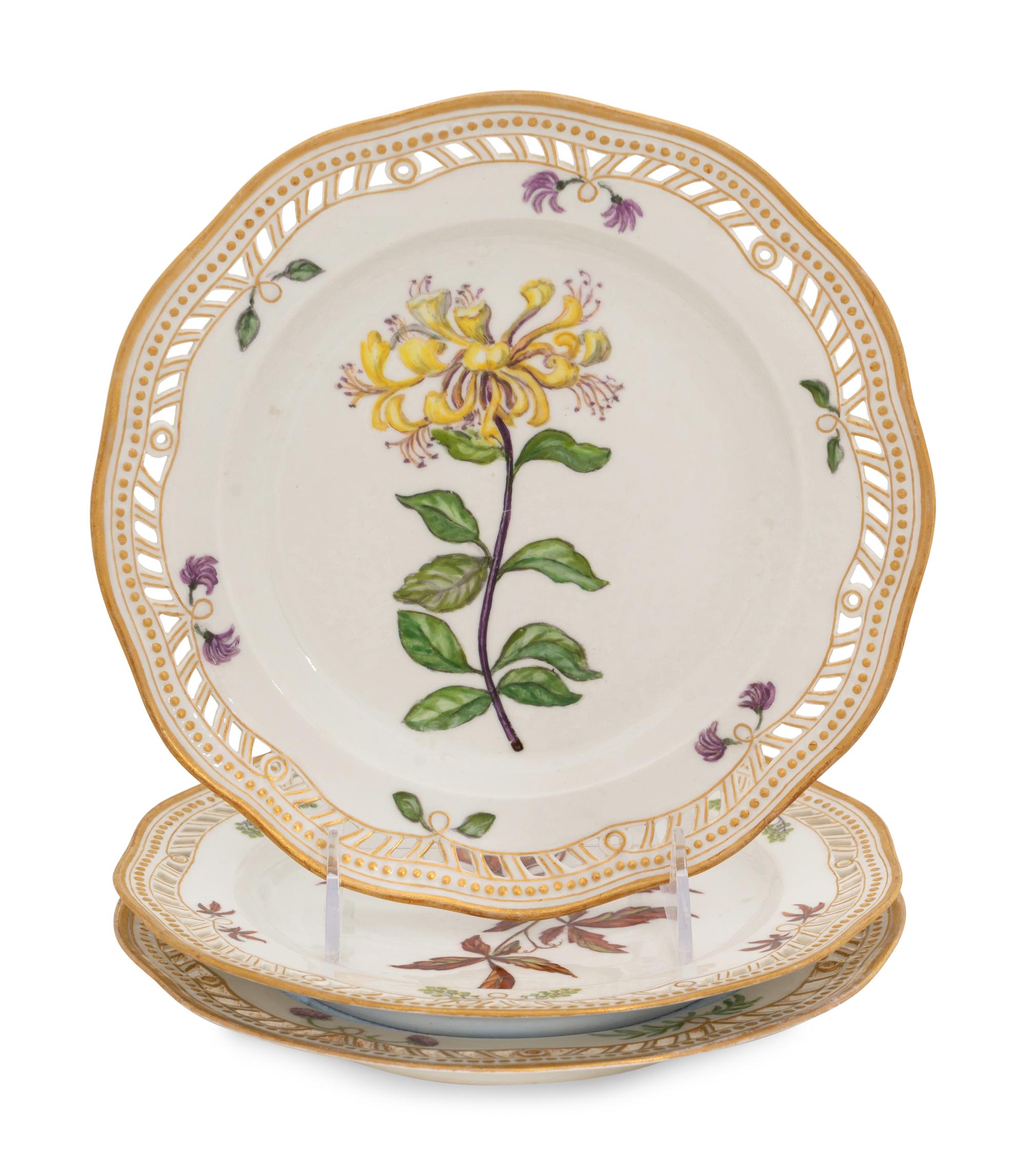 A Set of Three Royal Copenhagen Flora Danica Reticulated Luncheon Plates, 1870-1890