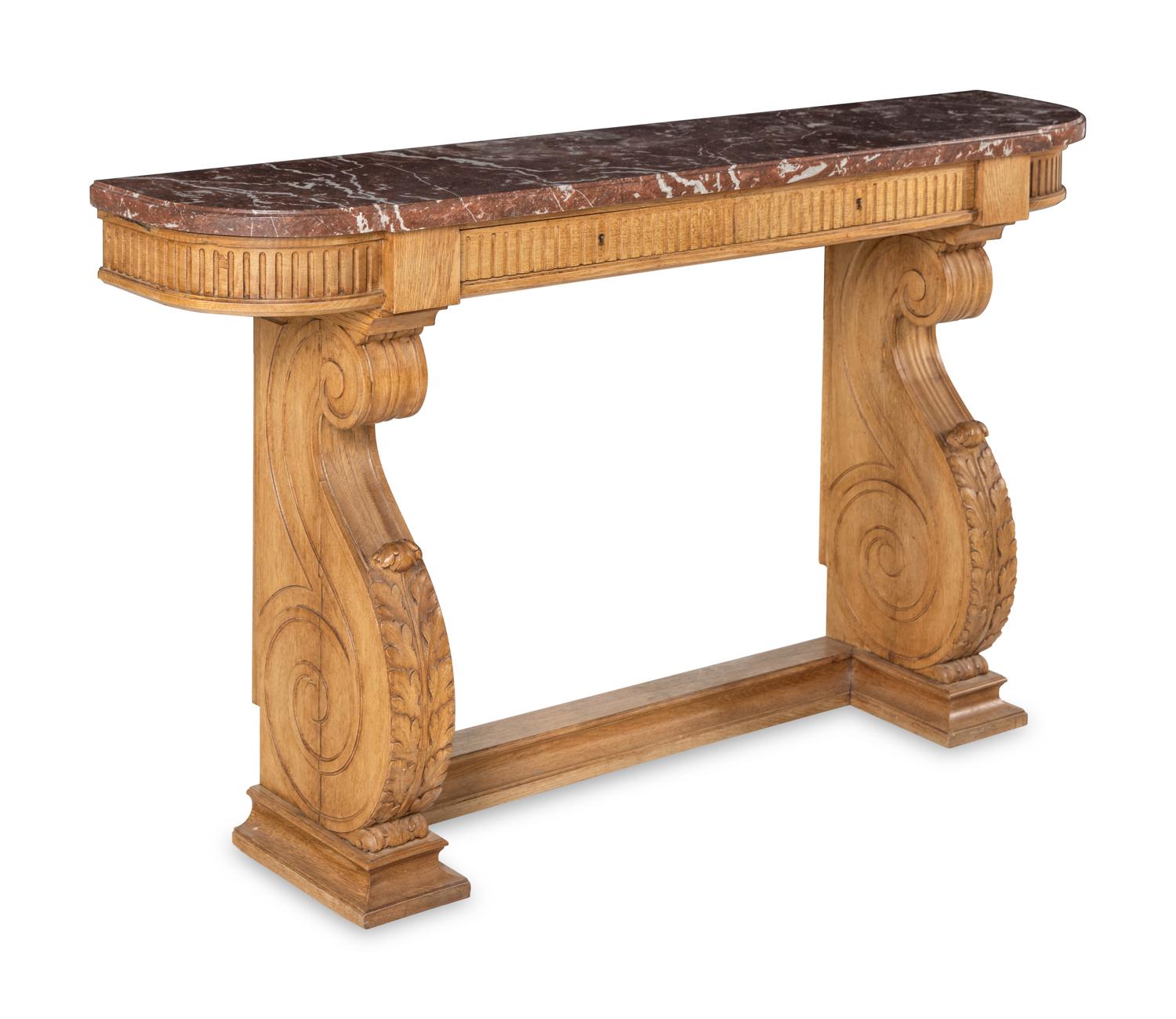 A French Carved Oak Marble-Top Console Table