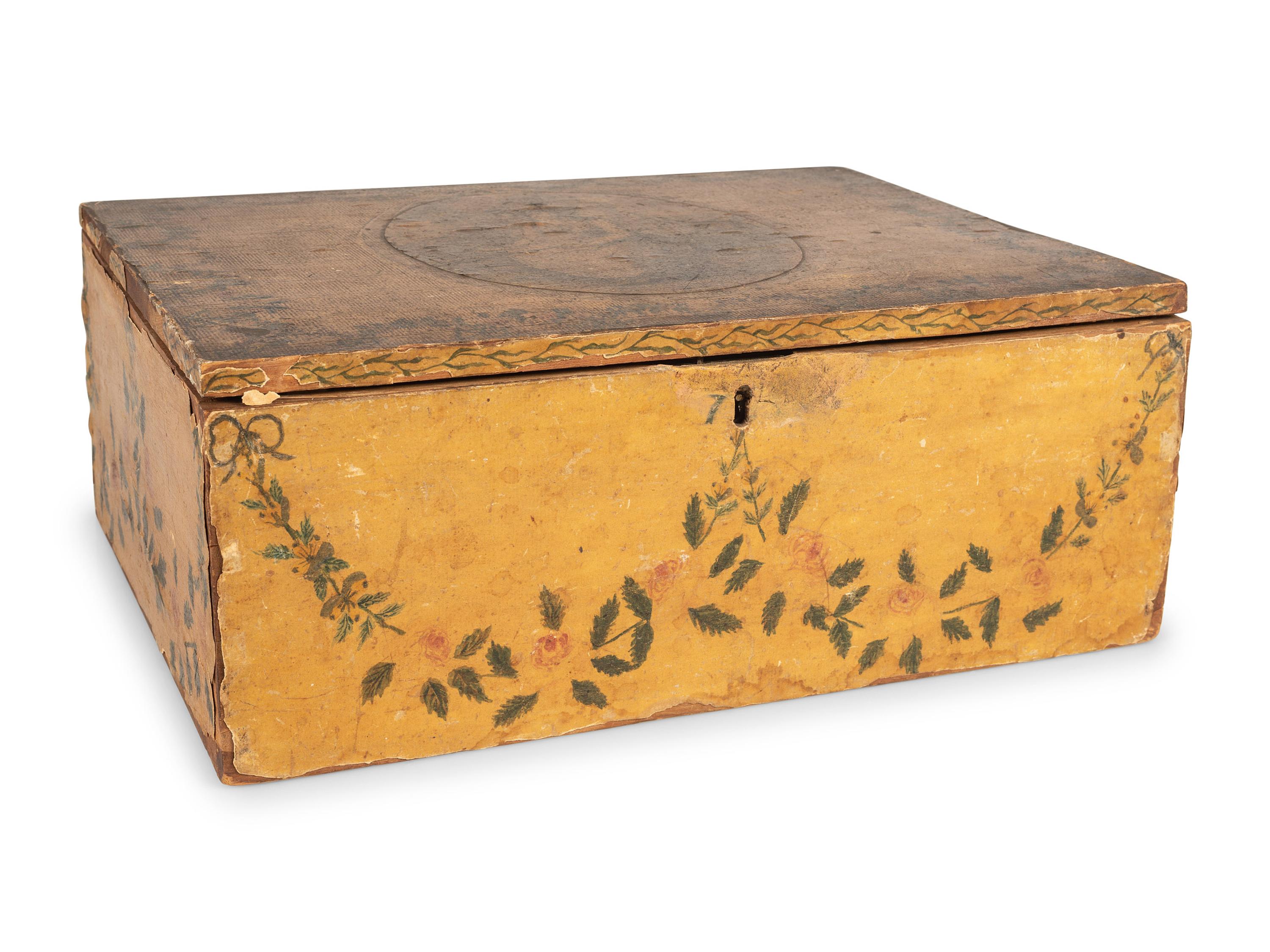 A Yellow Decoupage and Painted Schoolgirl's Box