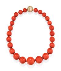 CORAL AND DIAMOND NECKLACE