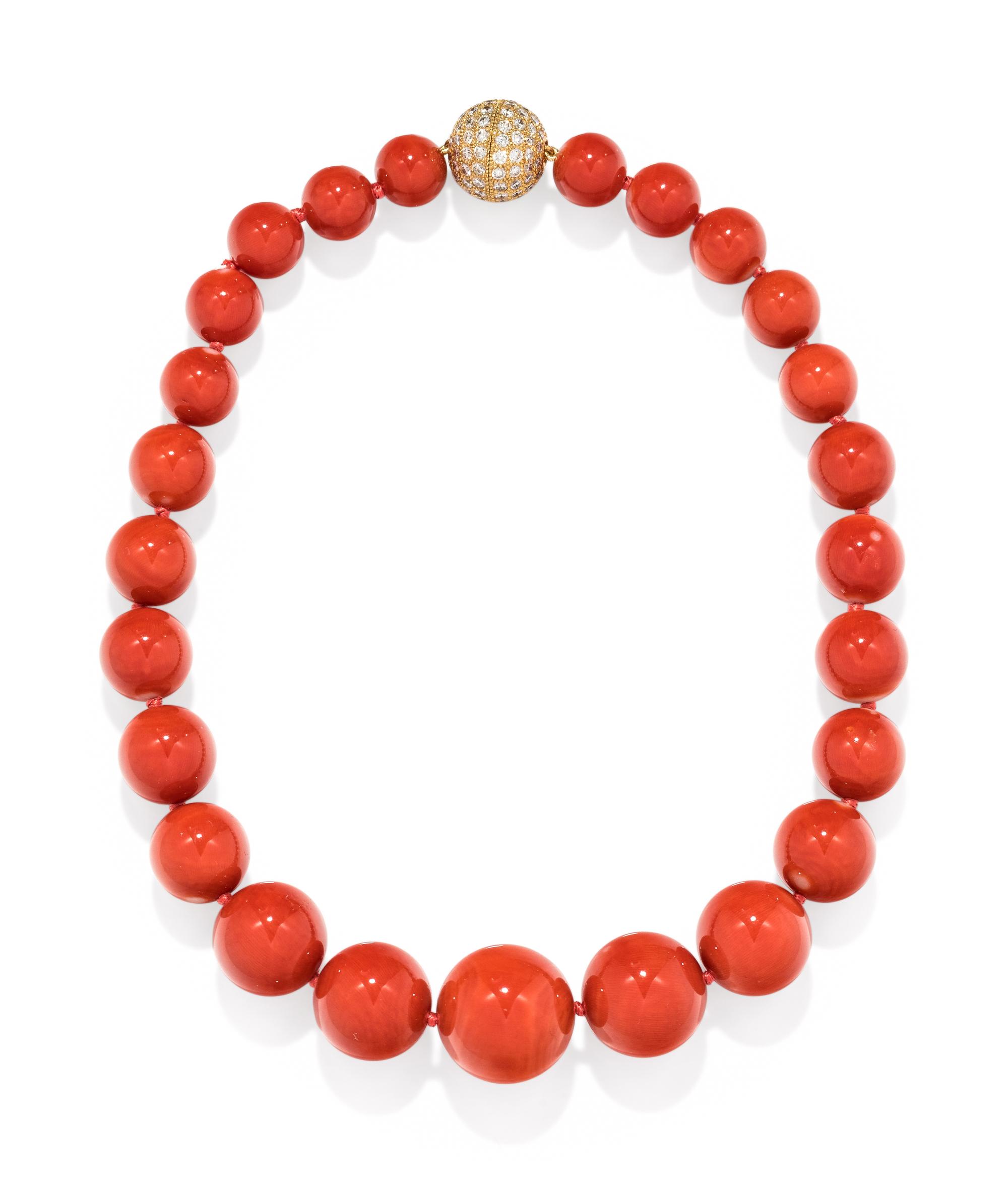 CORAL AND DIAMOND NECKLACE