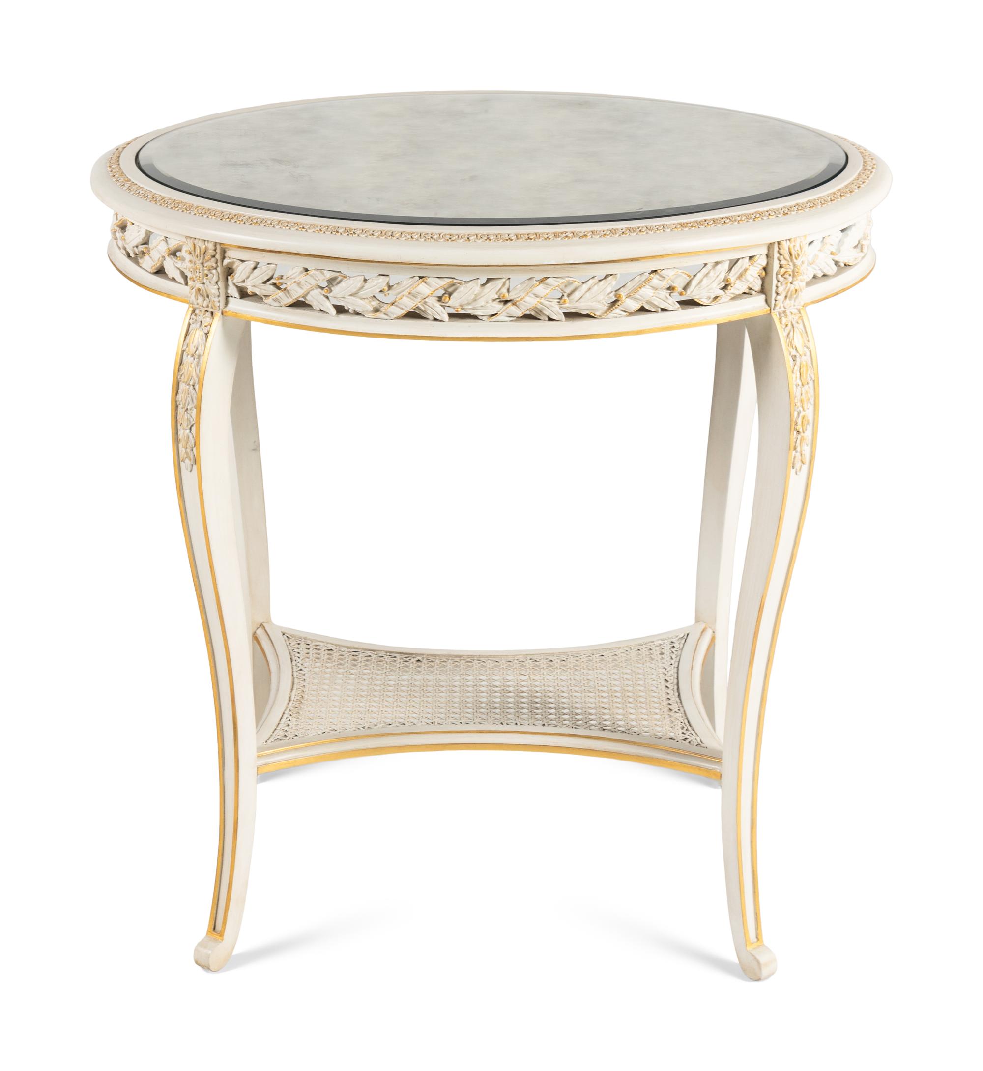 A Louis XV Style Painted and Parcel Gilt Side Table