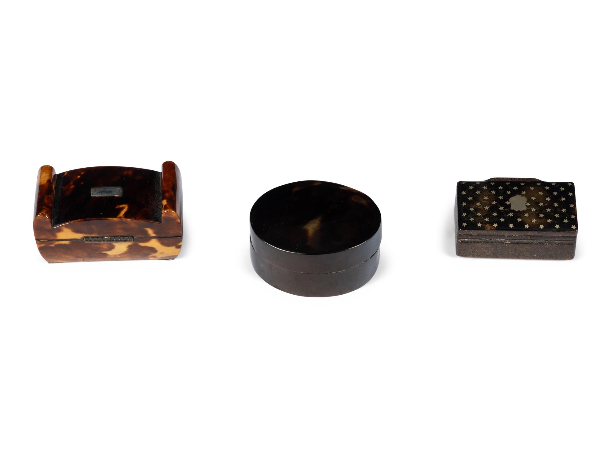 Three English Tortoise Shell Pill Boxes
