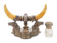 A Victorian Silver-Plate and Tooth Inkwell