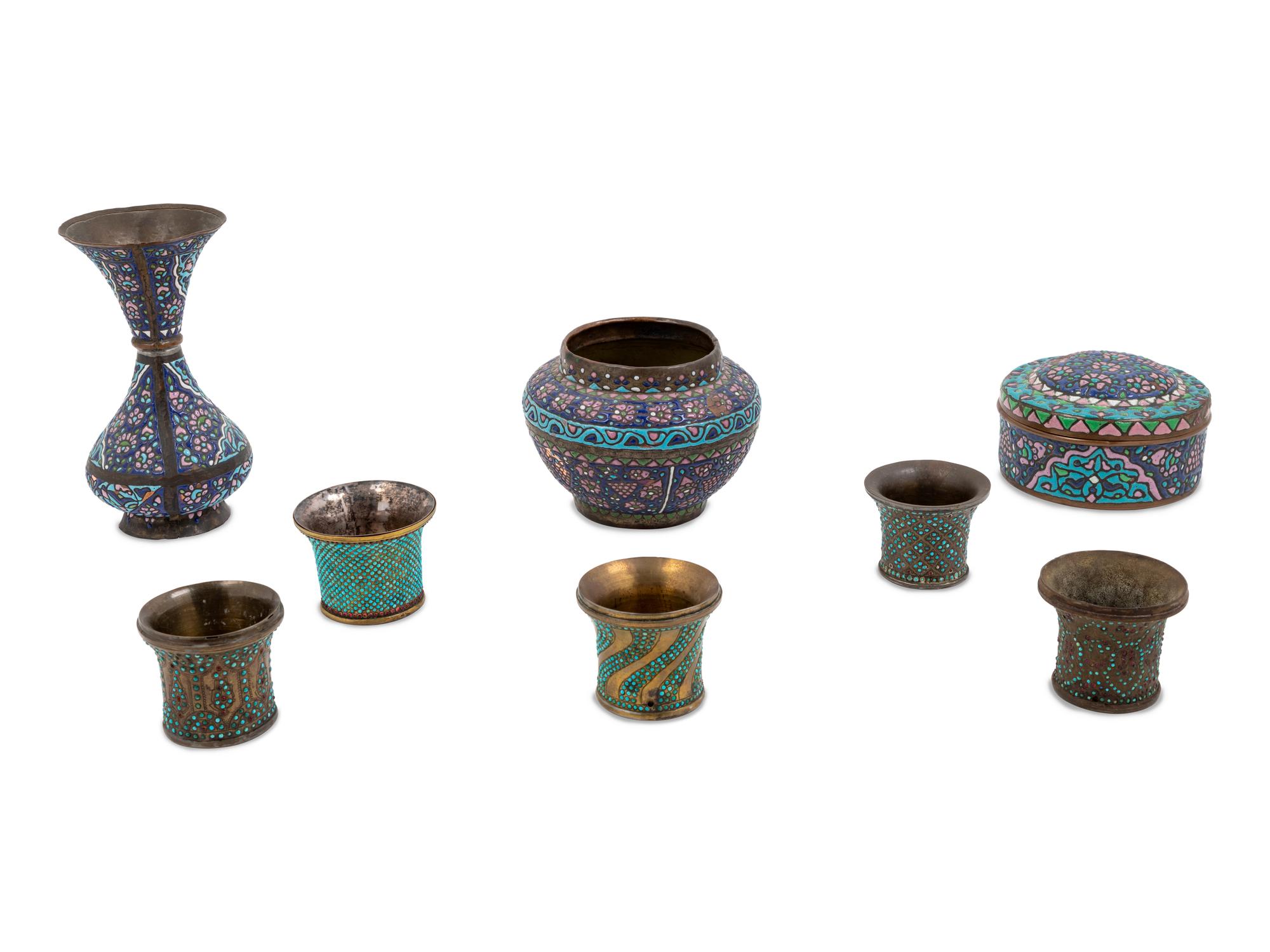 A Collection of Qajar Enamel on Copper Objects