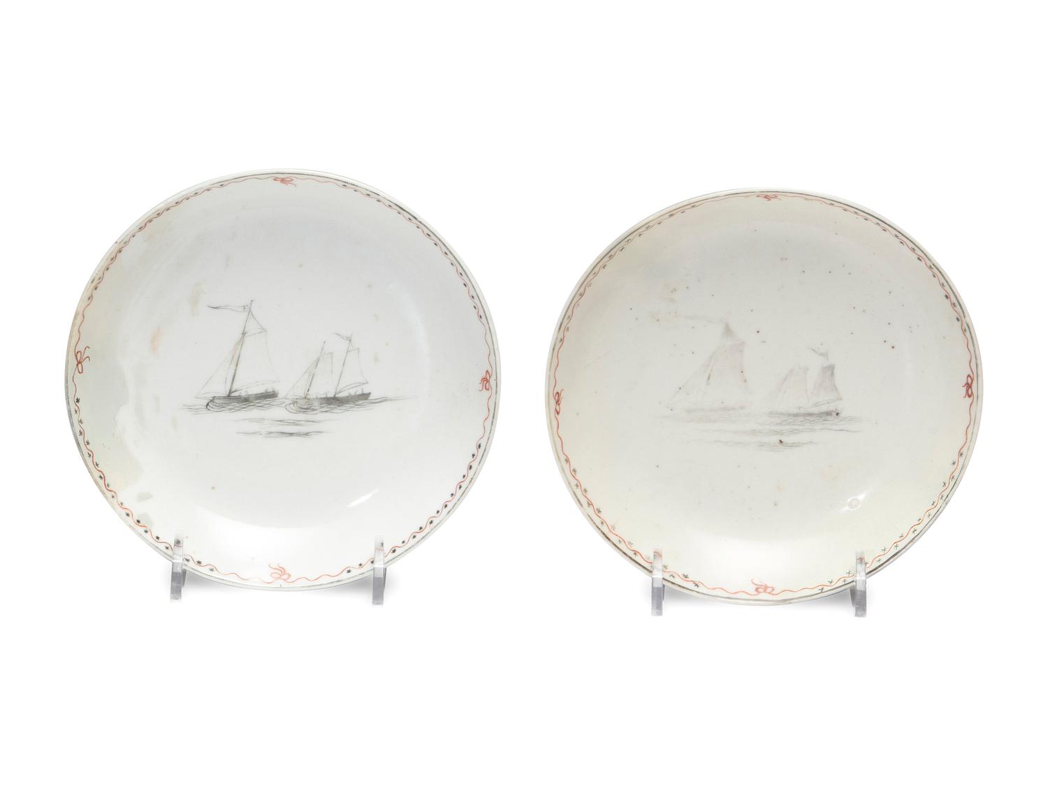 A Chinese Export Porcelain Nine-Piece Grisaille Tea Service