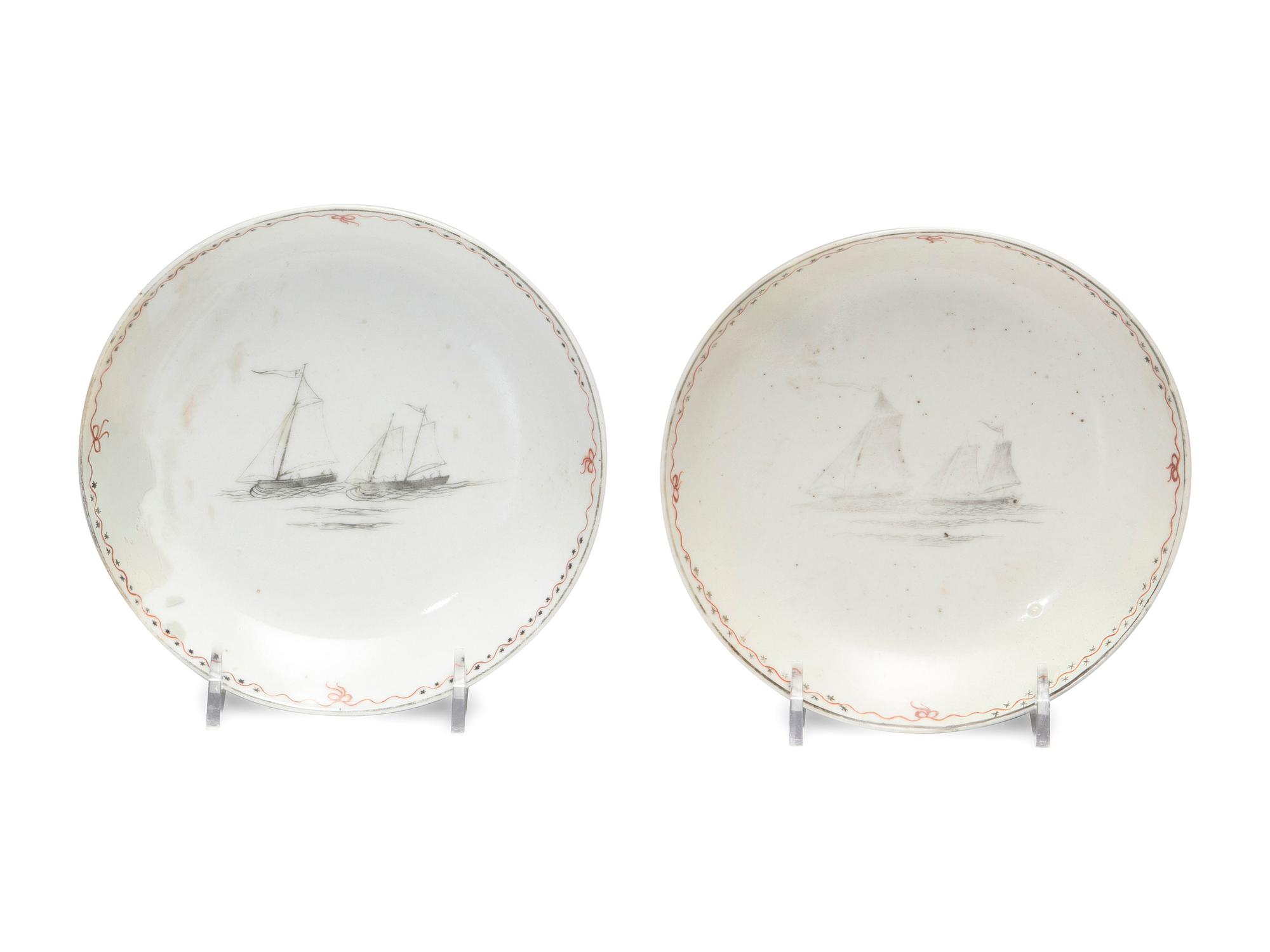 A Chinese Export Porcelain Nine-Piece Grisaille Tea Service