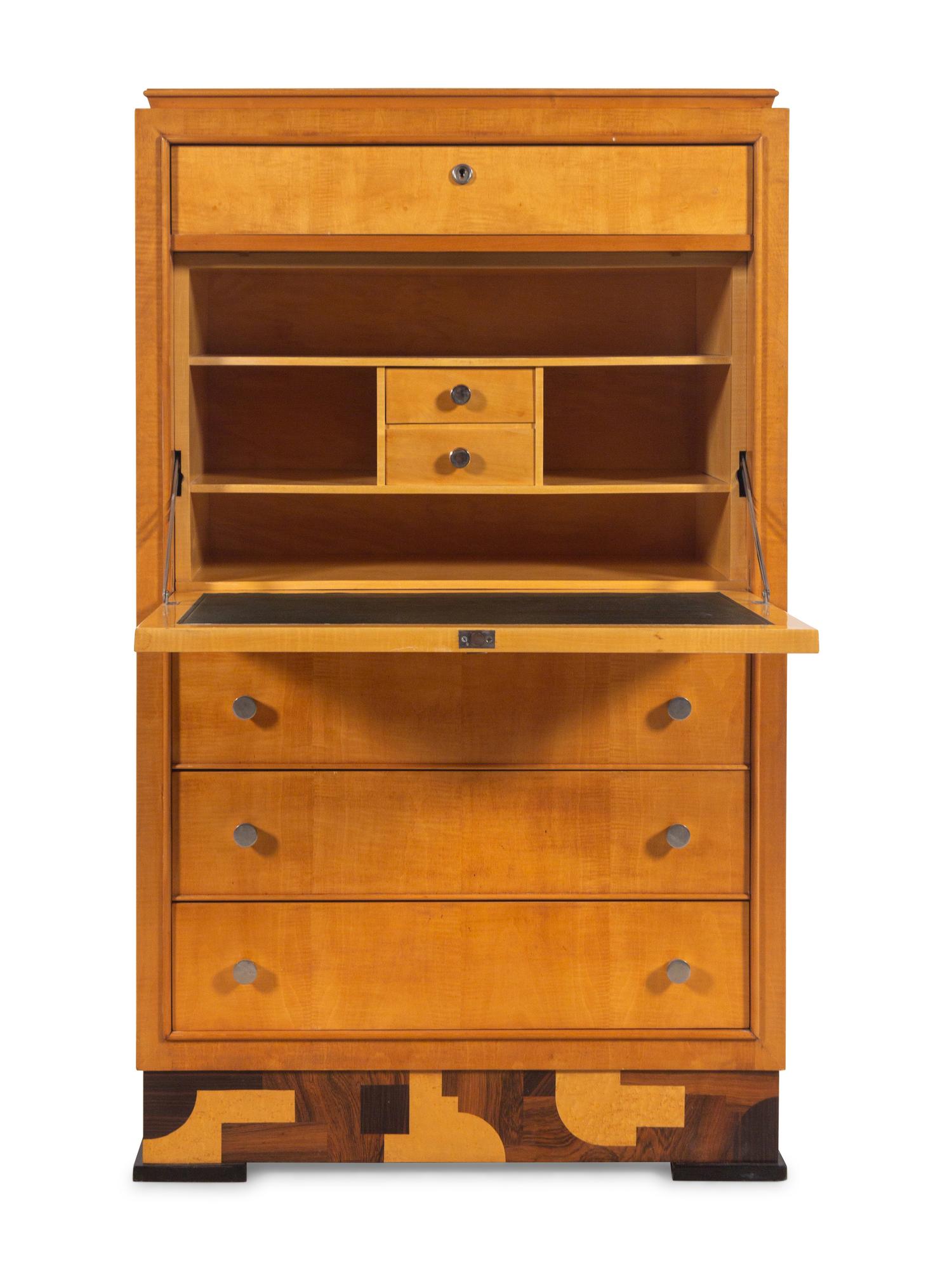 A French Art Deco Sycamore and Parcel Ebonized Secrétaire à Abattant
