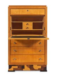 A French Art Deco Sycamore and Parcel Ebonized Secrétaire à Abattant