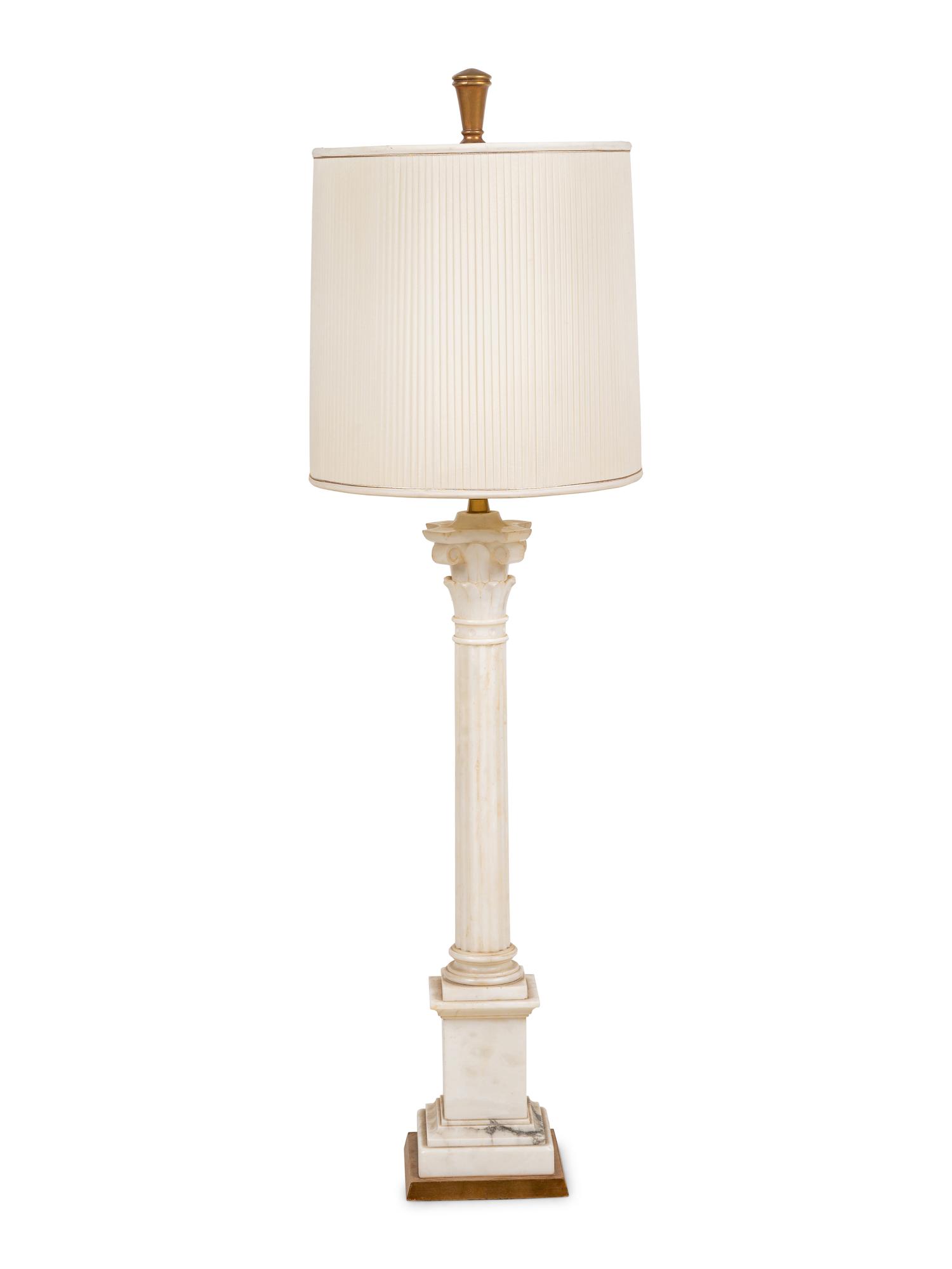 A Carved Marble Columnar Lamp
