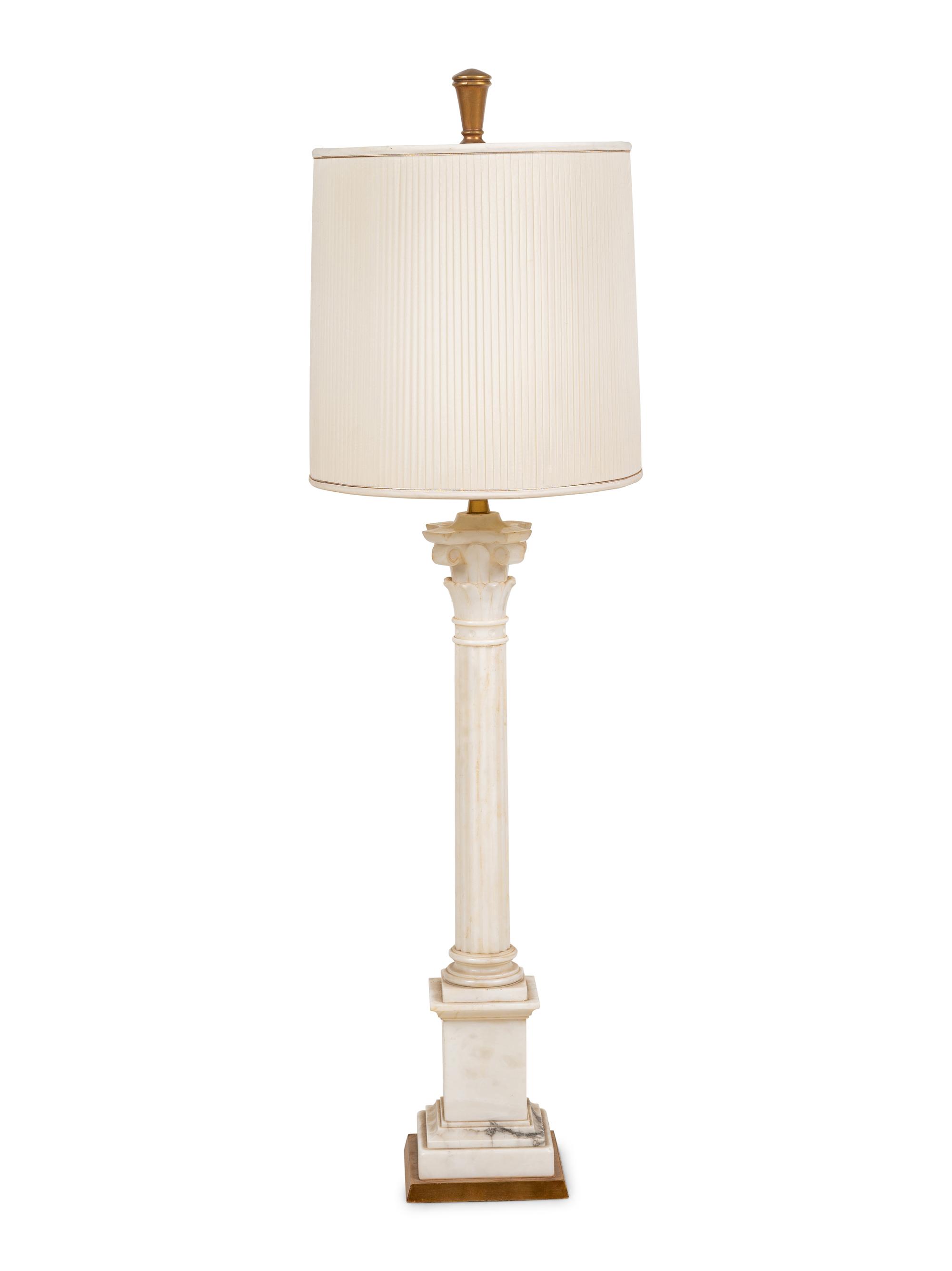 A Carved Marble Columnar Lamp