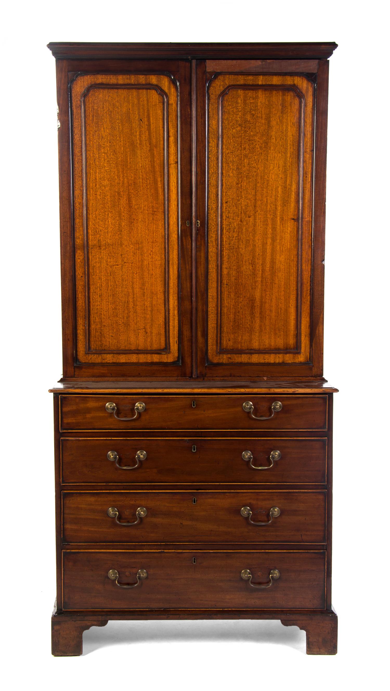 A George III Mahogany Bookcase, EARLY 19TH CENTURY, Height 74 x width 44 1/2 x depth 20 1/4 inches. — EARLY 19TH CENTURY,