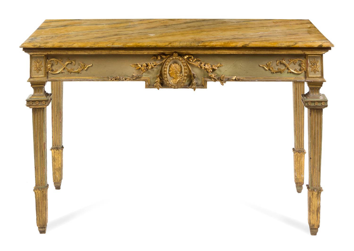 An Italian Neoclassical Painted Center Table Height 32 x width 53 1/2 x depth 28 1/2 inches. — LATE 18TH CENTURY
