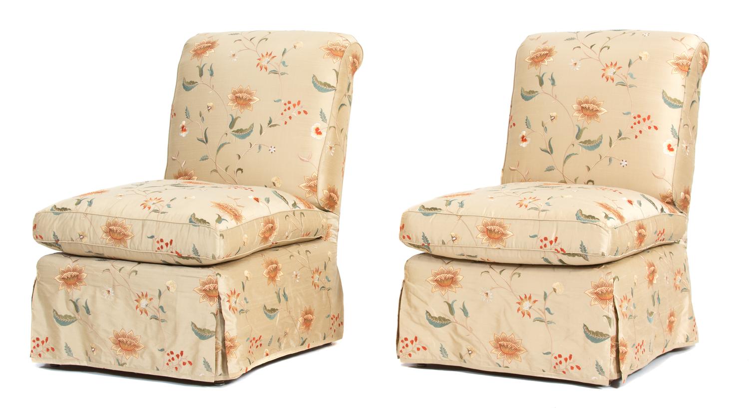 A Pair of Upholstered Accent Chairs Height 34 1/2 inches. — 20TH CENTURY