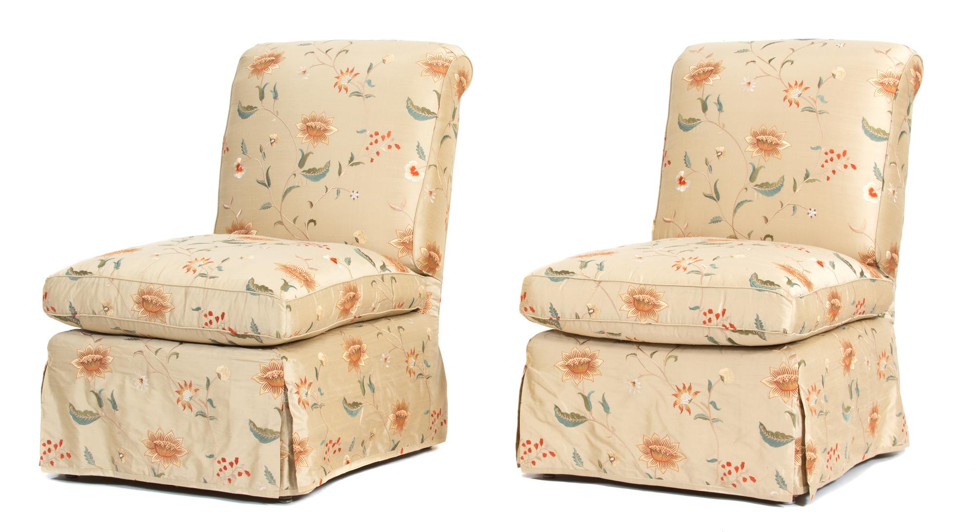 A Pair of Upholstered Accent Chairs Height 34 1/2 inches. — 20TH CENTURY